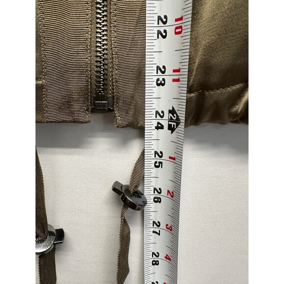 Banana Republic Olive Satin Bomber Jacket Zip Front Drawstring Hem Size M - Picture 7 of 10